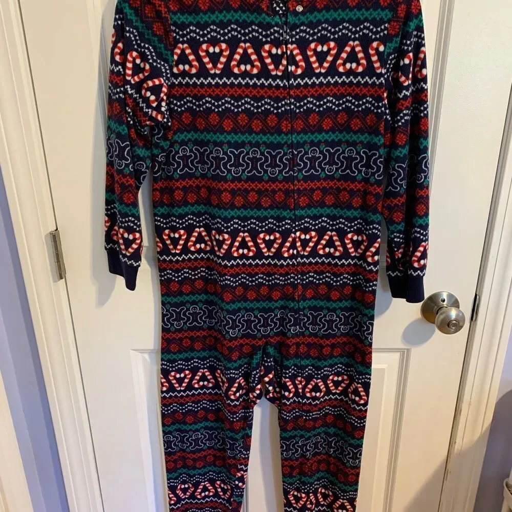 Christmas Size Kids 10/12 Festive Patterned Onesie Pajamas